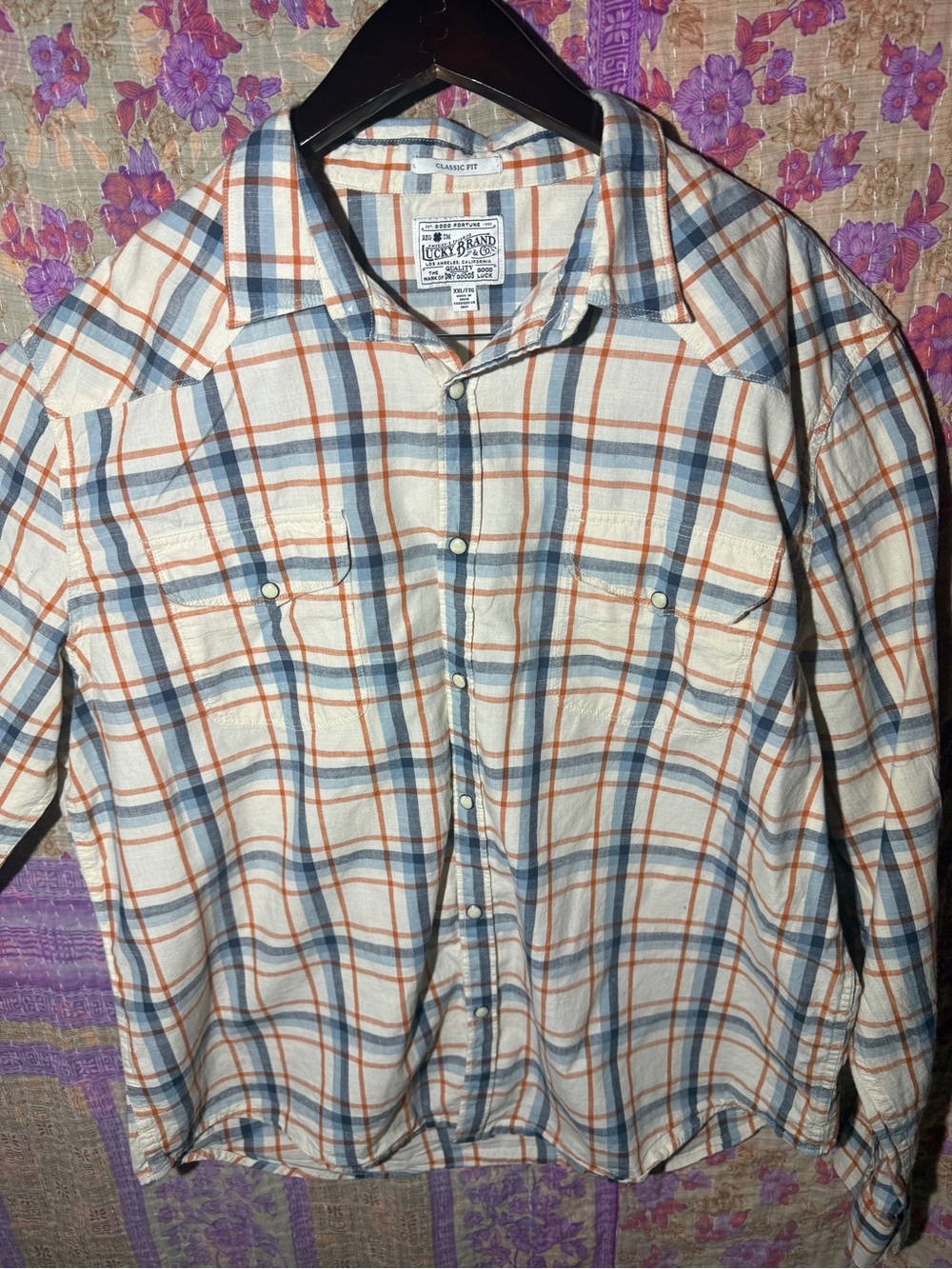 Lucky Brand Men's Long-Sleeve Plaid Button-Up Shirt - Blue & Orange